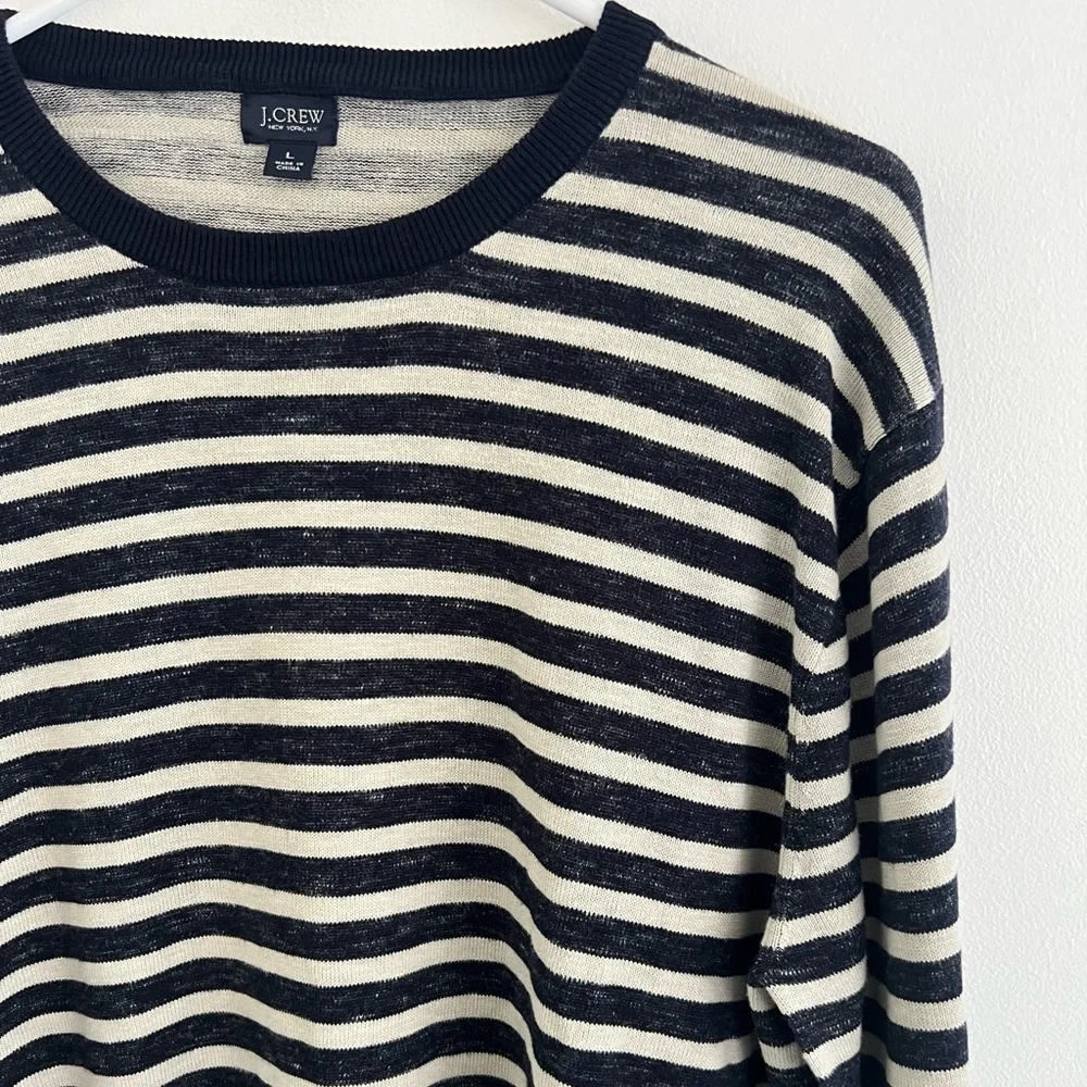 J. Crew Navy Striped Crewneck Cotton Sweater Large